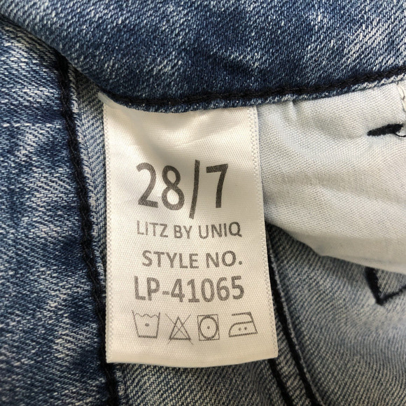 LITZ BY UNIQ Distressed Flare Jeans‎ Sz 28/7 Med Wash Undone Hem Stretch High - Picture 4 of 9